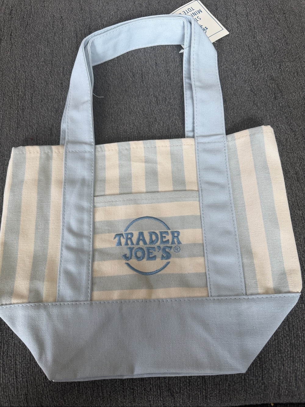 Trader Joe's Light Blue and Cream Striped Mini Canvas Tote